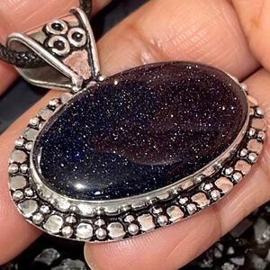 Blue Goldstone Pendant 1 1/4”x 1/2”